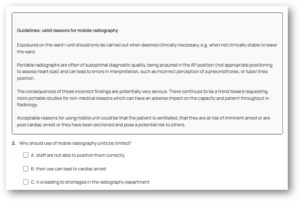 Guidelines - valid reasons for mobile radiography