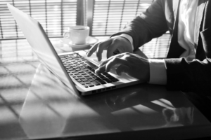 Healthcare employer on a computer