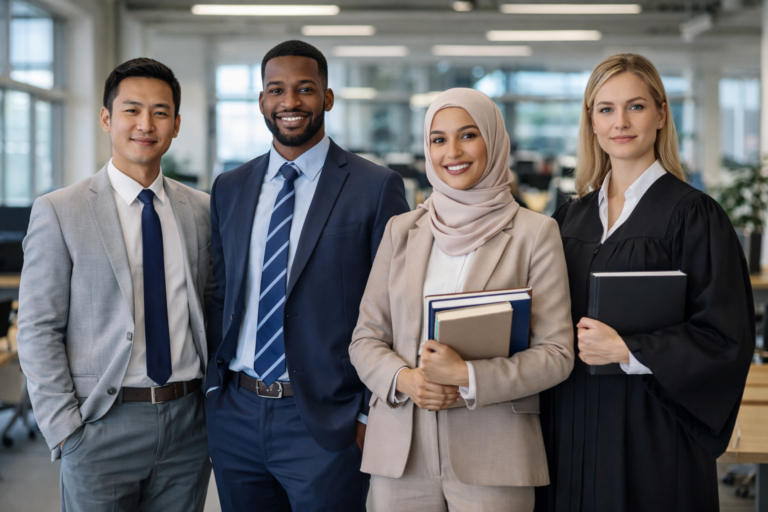 Diverse professionals in modern office setting