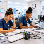 Nurses studying in a modern hospital