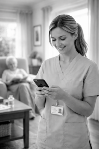 Carer using AI Care Communication Trainer app