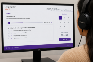 Computer-based exam interface in use