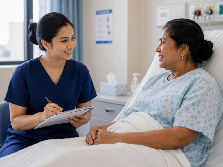 Nurse in hospital with patient