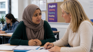 Focused tutoring session in classroom