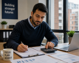 Focused workspace with a motivational touch