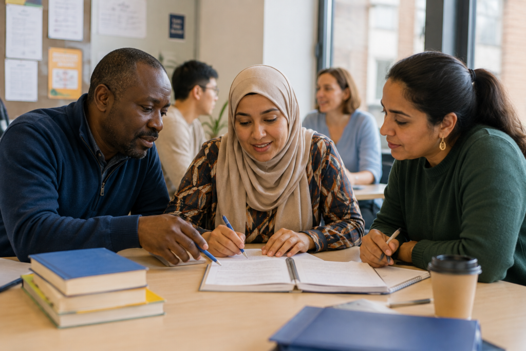 Collaborative Study Group at a Classroom Table