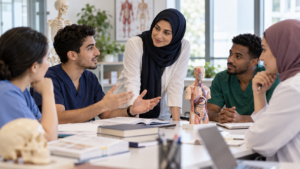 healthcare professionals studying