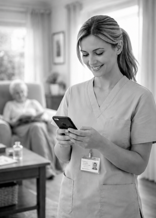 Carer using AI Care Communication Trainer app