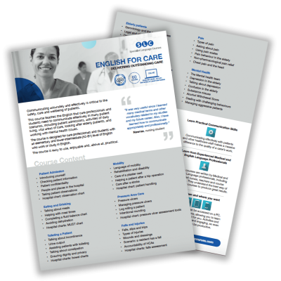 English for Care Course Flyer